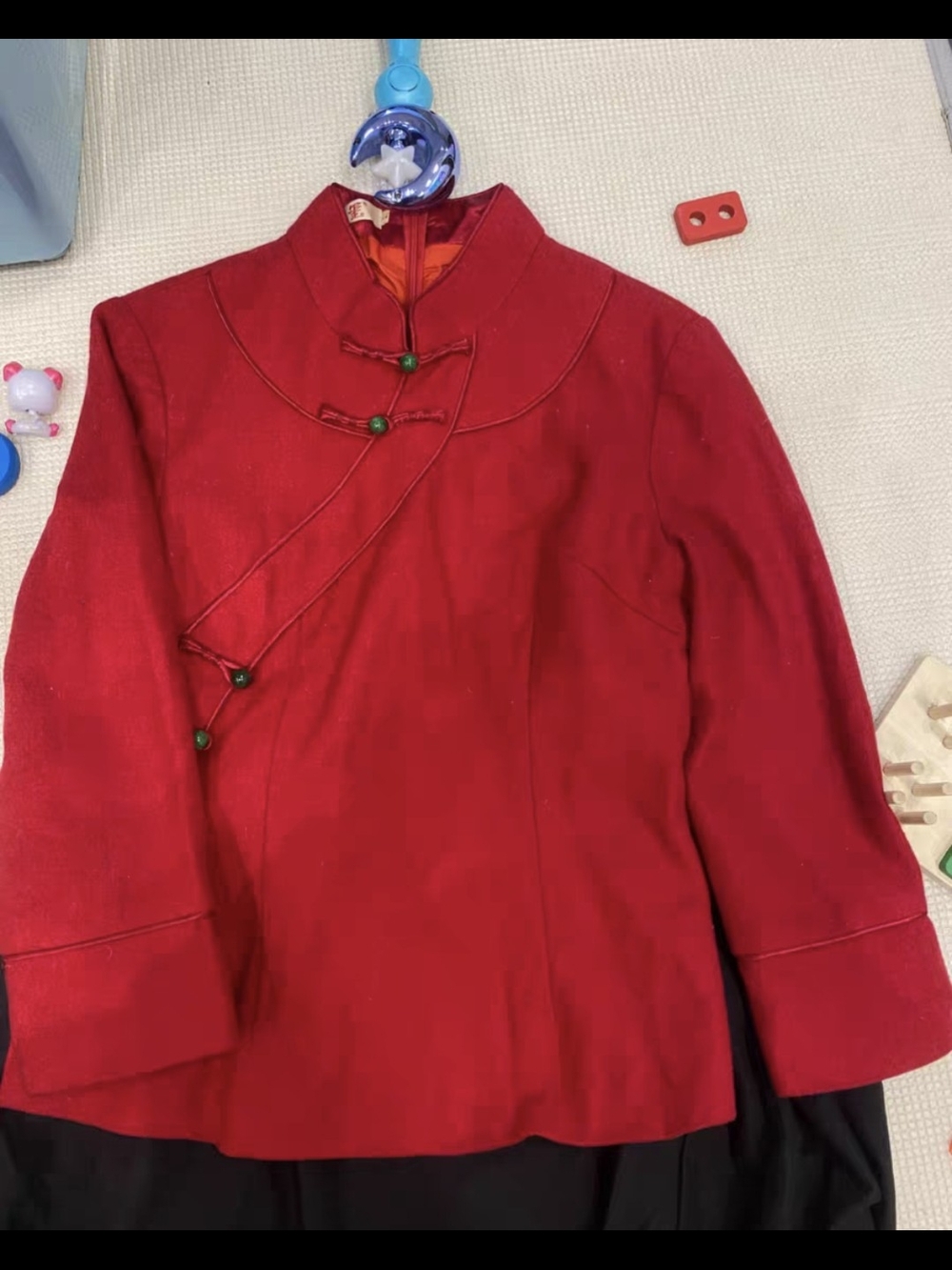 Red Mandarin Collar Women's Jacket